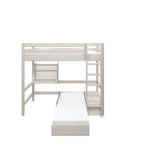 FLEXA WHITE højt soveværelse med sofa, skrivebord, stige og sikkerhedsgelænder; moderne børneværelsesmøbler med sikre designfunktioner.