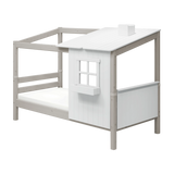 Spielbett mit 1/2 Haus, 90x200 cm, Weiß/Grau