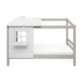 Spielbett mit 1/2 Haus, 90x200 cm, Weiß/Grau