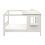 FLEXA Einzelbett im Spielhausstil aus der WHITE-Kollektion, weißes Holz mit Leiter, kindersicher, abgebildet in einem Kinderzimmer.
