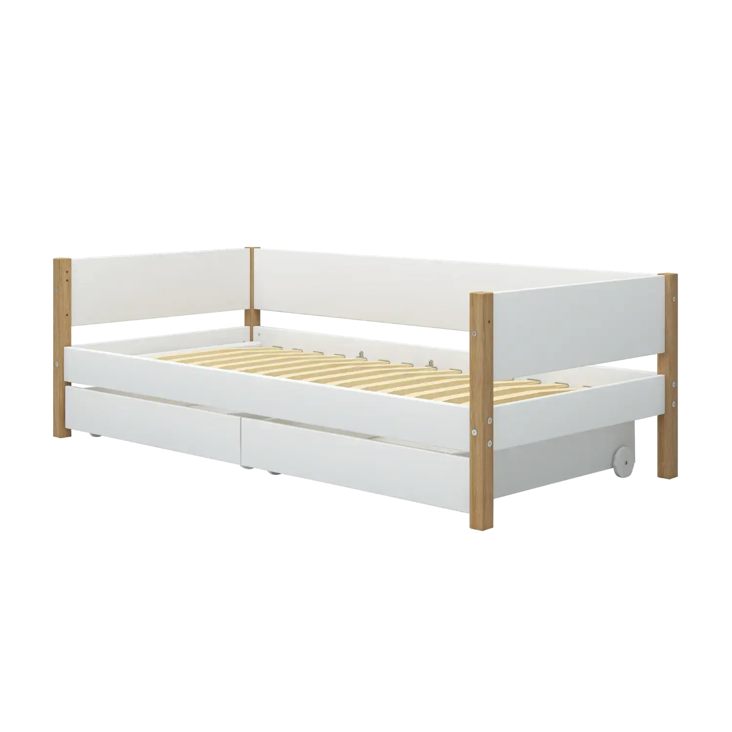 Single Bed with Storage, 90x200 cm, White/Oak SINGLE_BED daybed-white-oak-3  flexa-com.myshopify.com