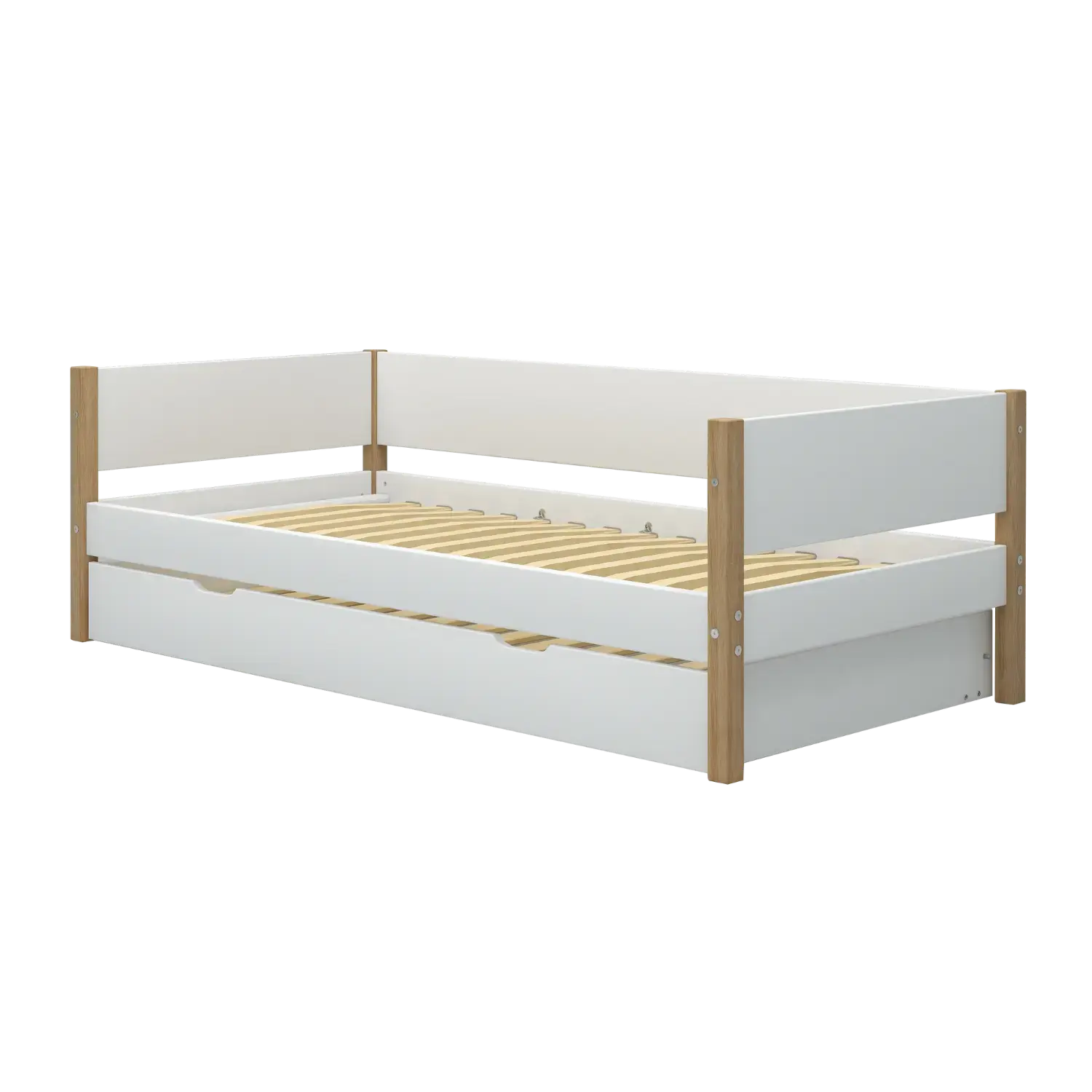Single Bed with Pull-out Bed, 90x200 cm, White/Oak SINGLE_BED daybed-with-guest-bed-white-oak-1  flexa-com.myshopify.com