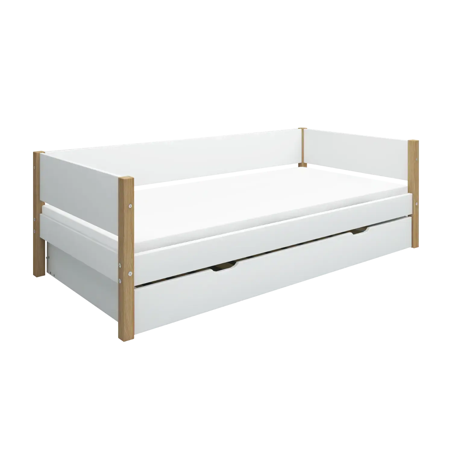 Single Bed with Pull-out Bed, 90x200 cm, White/Oak SINGLE_BED daybed-with-guest-bed-white-oak-1  flexa-com.myshopify.com