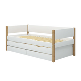 Single Bed with Storage and Pull-out Bed, 90x200 cm, White/Oak SINGLE_BED daybed-with-guest-bed-and-2-drawers-white-oak-1  flexa-com.myshopify.com