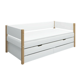 Single Bed with Storage and Pull-out Bed, 90x200 cm, White/Oak SINGLE_BED daybed-with-guest-bed-and-2-drawers-white-oak-1  flexa-com.myshopify.com