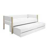 Single Bed with Storage and Pull-out Bed, 90x200 cm, White/Oak SINGLE_BED daybed-with-guest-bed-and-2-drawers-white-oak-1  flexa-com.myshopify.com