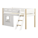 High Bed 120 cm with Treehouse, Ladder and Safety Rail, 90x200 cm, White/Oak MID_HIGH-BED mid-high-bed-sl-ladder-treehouse-bed-fronts-white-frame-white-oak  flexa-com.myshopify.com