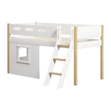 High Bed 120 cm with Treehouse, Ladder and Safety Rail, 90x200 cm, White/Oak MID_HIGH-BED mid-high-bed-sl-ladder-treehouse-bed-fronts-white-frame-white-oak  flexa-com.myshopify.com