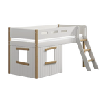 High Bed 120 cm with Treehouse, Ladder and Safety Rail, 90x200 cm, White/Oak MID_HIGH-BED mid-high-bed-sl-ladder-treehouse-bed-fronts-oak-frame-white-oak  flexa-com.myshopify.com