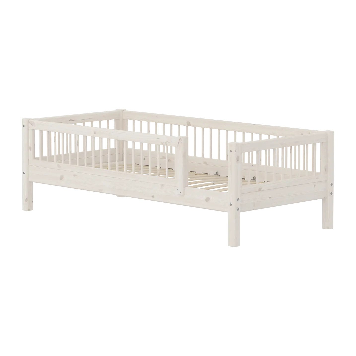 Single Bed with Safety Rail, 90x200 cm, White SINGLE_BED single-bed-with-scandinavian-safety-rail-3-4-bars-white-washed  flexa-com.myshopify.com