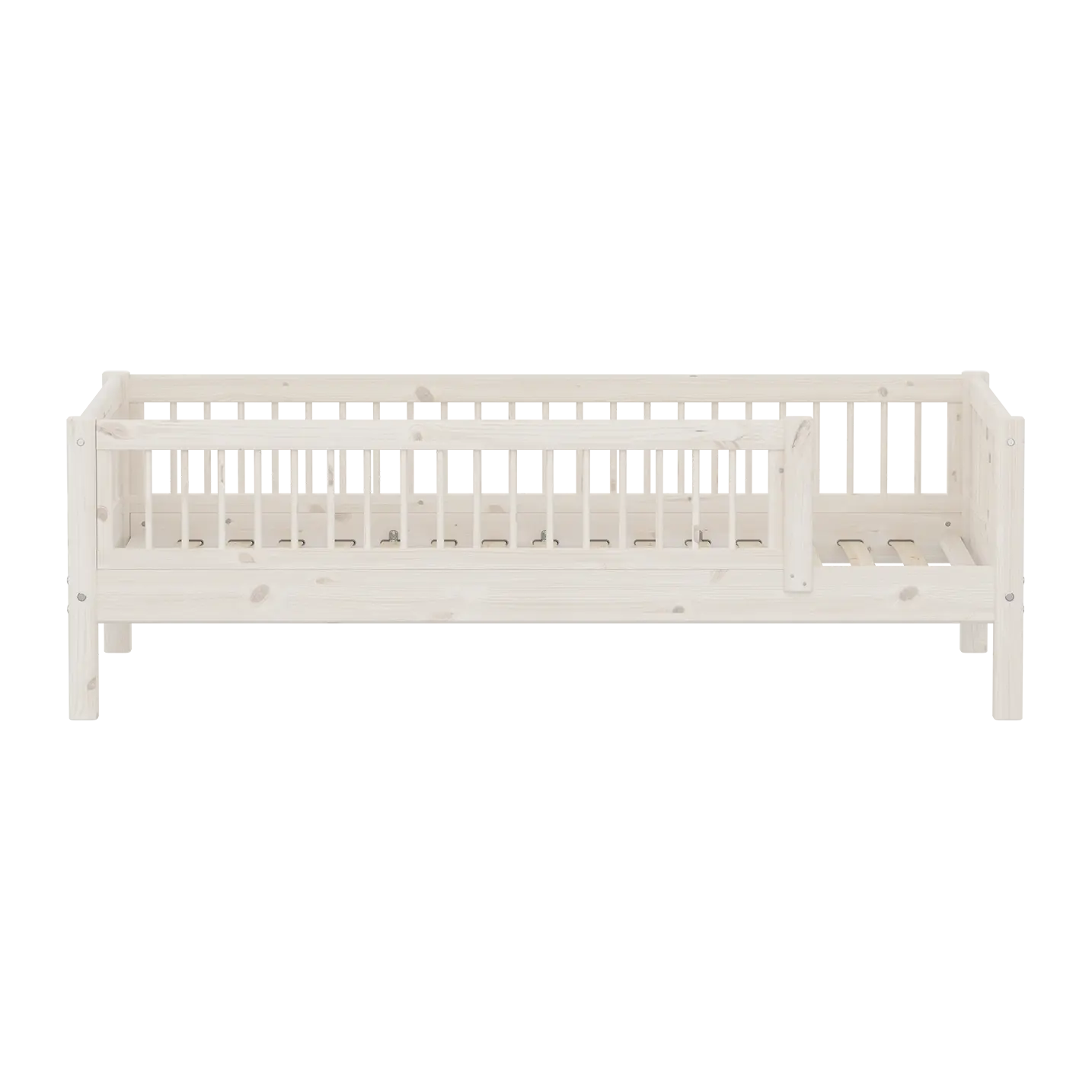 Single Bed with Safety Rail, 90x200 cm, White SINGLE_BED single-bed-with-scandinavian-safety-rail-3-4-bars-white-washed  flexa-com.myshopify.com