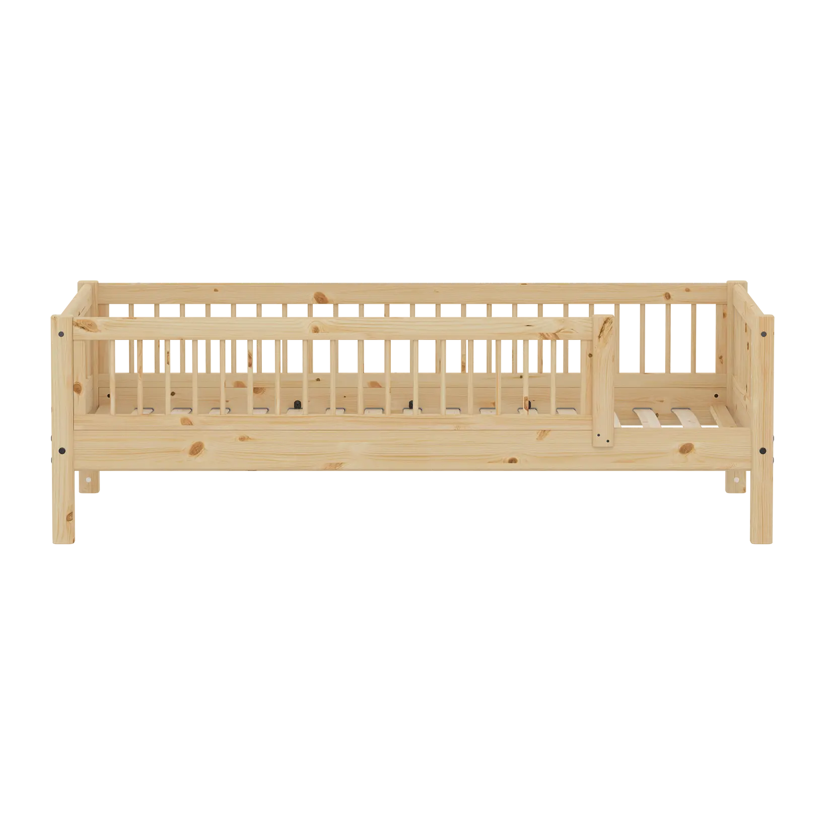 Single Bed with Safety Rails, 90x200 cm, Pine SINGLE_BED single-bed-with-scandinavian-safety-rail-3-4-front-back-raw  flexa-com.myshopify.com
