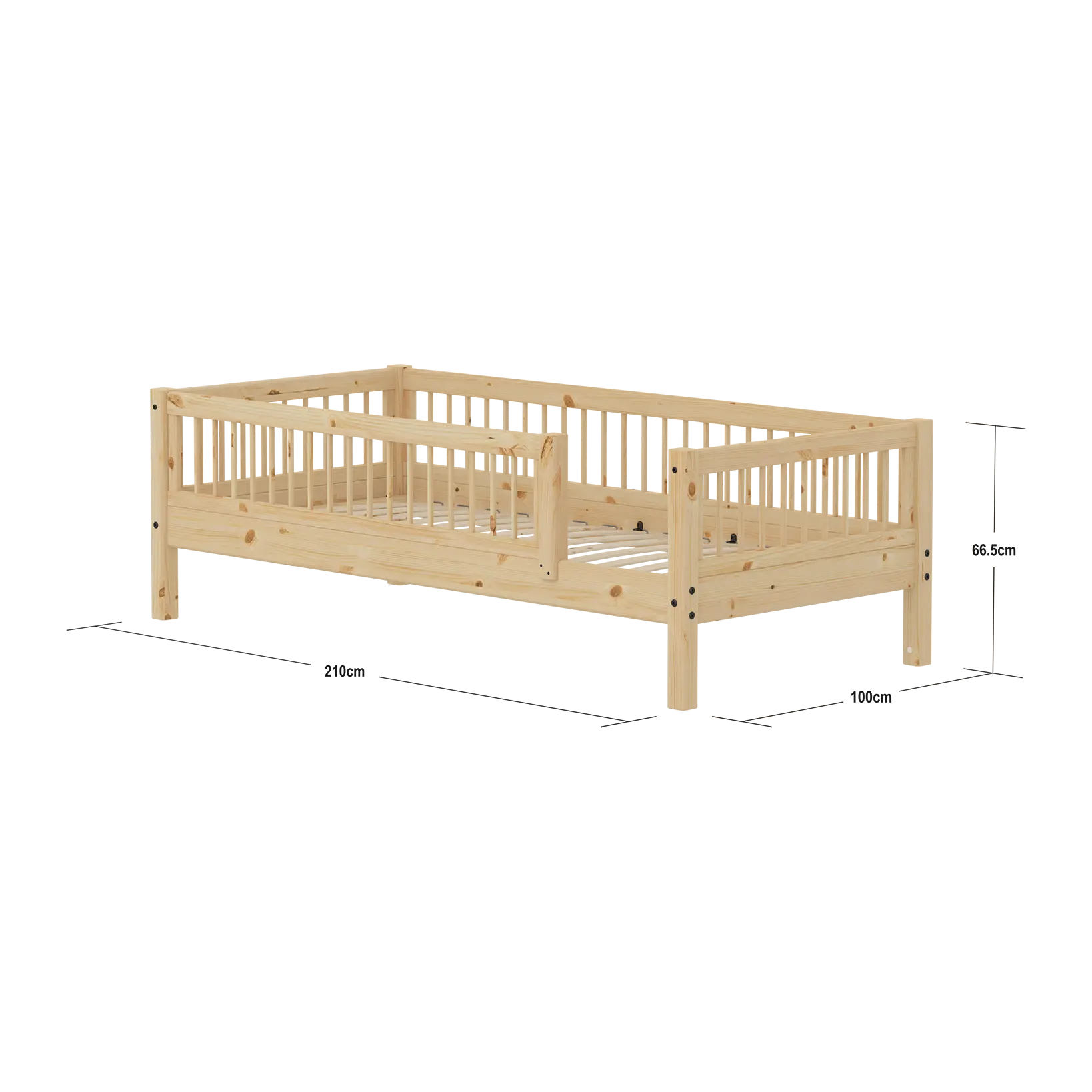 Single Bed with Safety Rails, 90x200 cm, Pine SINGLE_BED single-bed-with-scandinavian-safety-rail-3-4-front-back-raw  flexa-com.myshopify.com