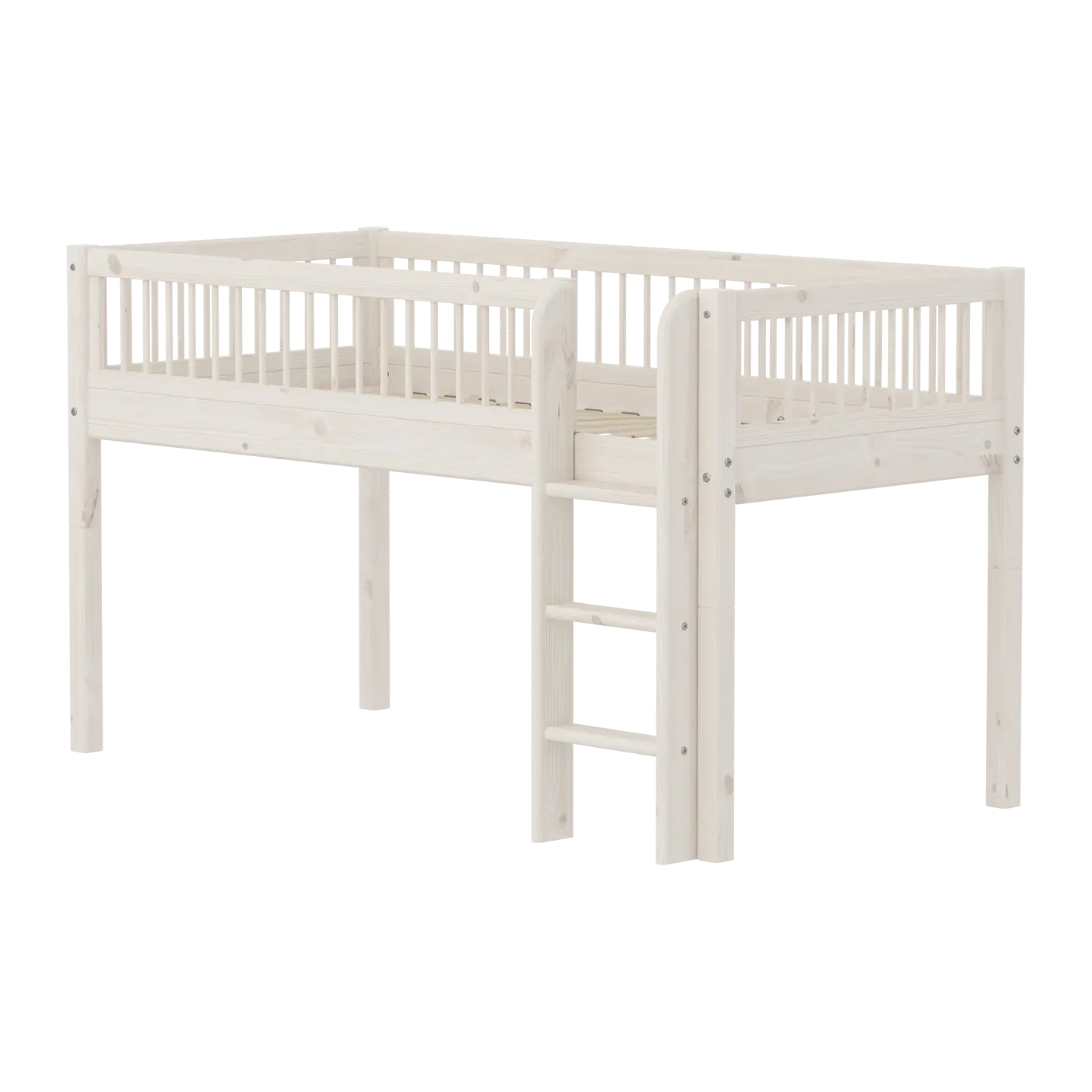 High Bed 120 cm with Safety Rail and Ladder, 90x200 cm, White MID_HIGH-BED mid-high-bed-with-scandinavian-safety-rail-white-washed  flexa-com.myshopify.com