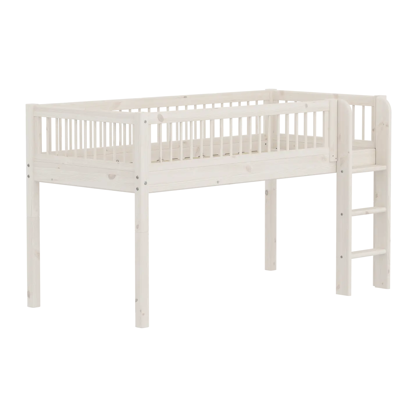 High Bed 120 cm with Safety Rail and Ladder, 90x200 cm, White MID_HIGH-BED mid-high-bed-with-scandinavian-safety-rail-white-washed  flexa-com.myshopify.com