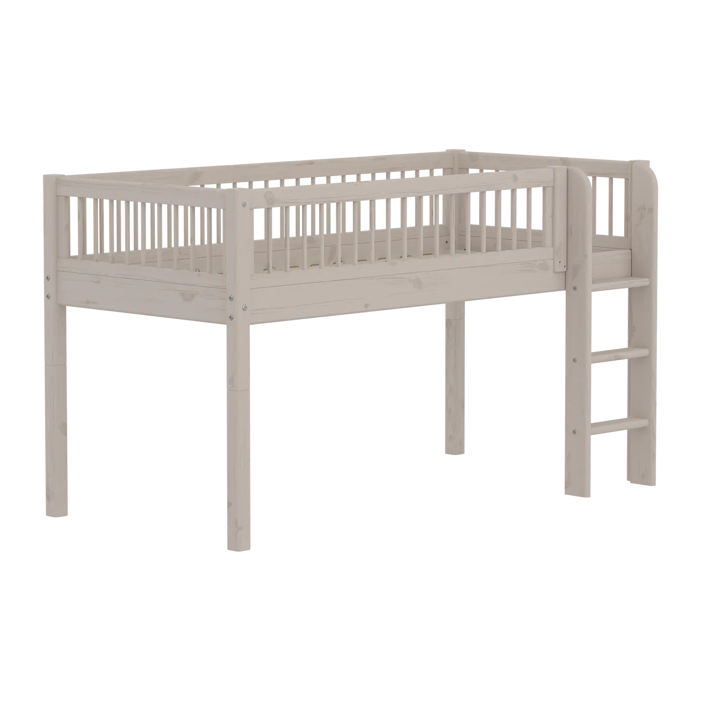 High Bed 120 cm with Safety Rail and Ladder, 90x200 cm, Grey MID_HIGH-BED mid-high-bed-with-scandinavian-safety-rail-classic-grey-washed  flexa-com.myshopify.com