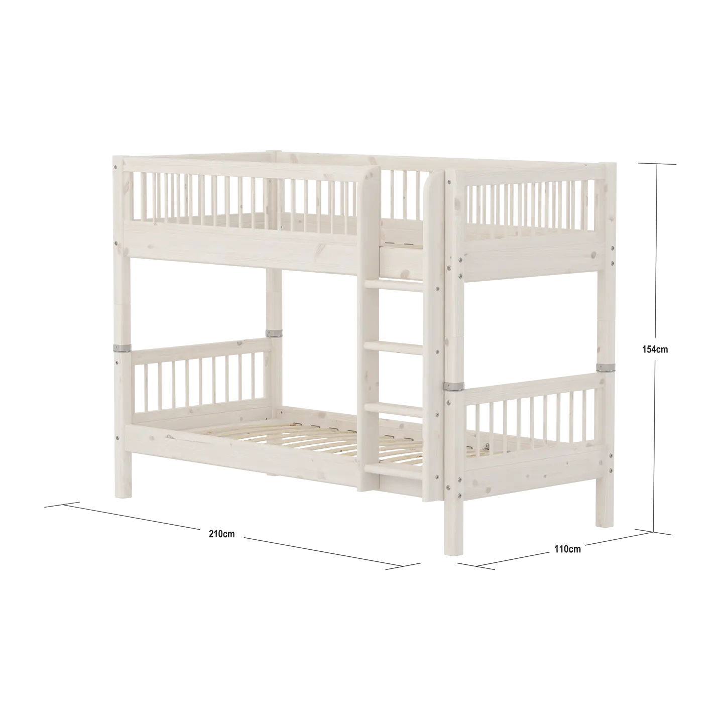 Bunk Bed 154 cm with Ladder and Safety Rail, 90x200 cm, White BUNKBED bunk-bed-with-safety-rail-white-washed  flexa-com.myshopify.com