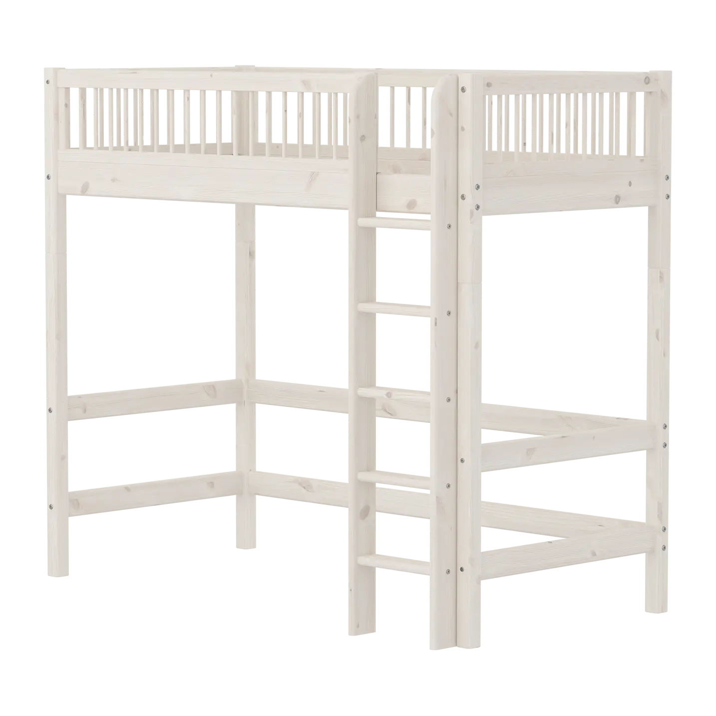 High Bed 184 cm with Ladder and Safety Rail, 90x200 cm, White HIGHBED high-sleeper-with-safety-rail-white-washed  flexa-com.myshopify.com