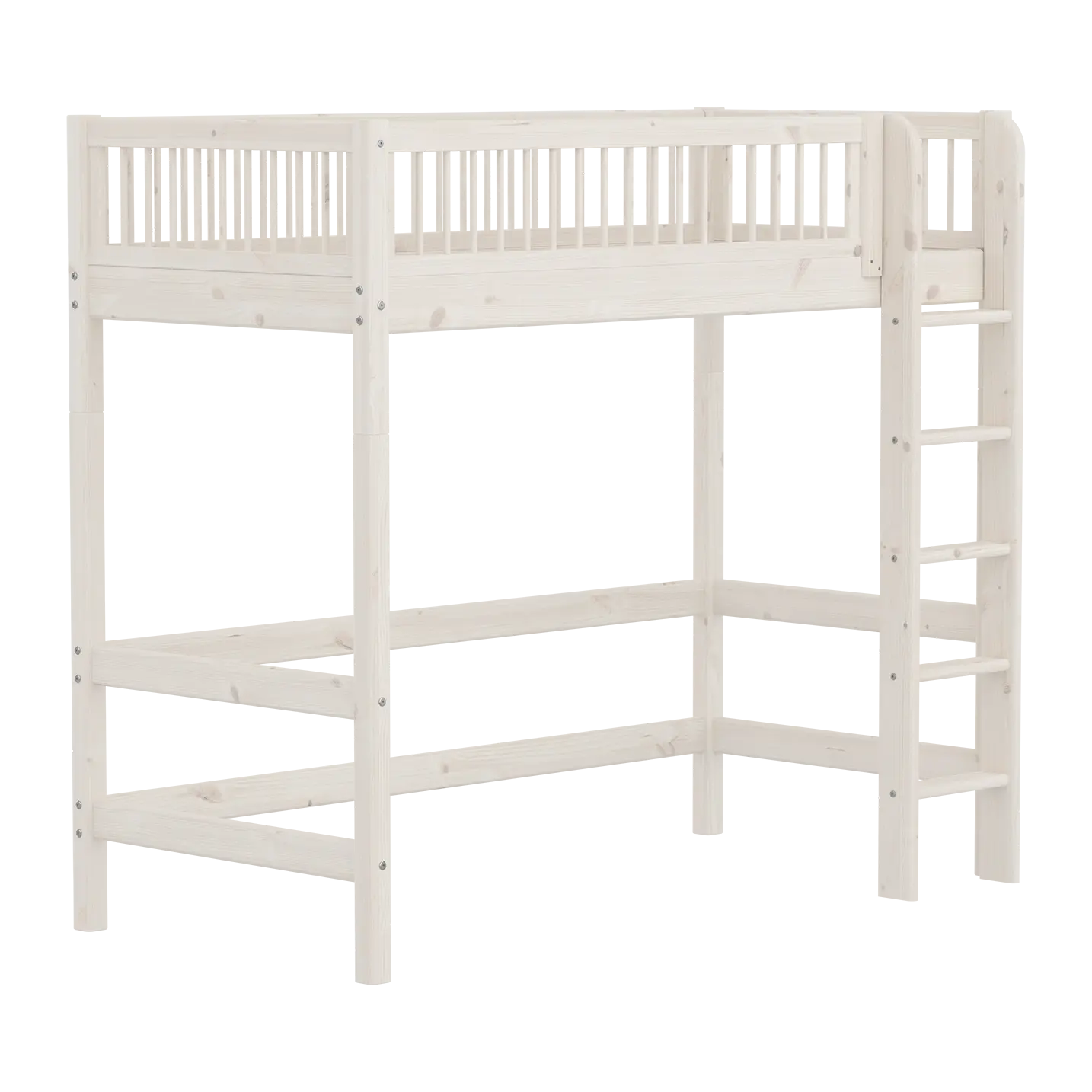 High Bed 184 cm with Ladder and Safety Rail, 90x200 cm, White HIGHBED high-sleeper-with-safety-rail-white-washed  flexa-com.myshopify.com