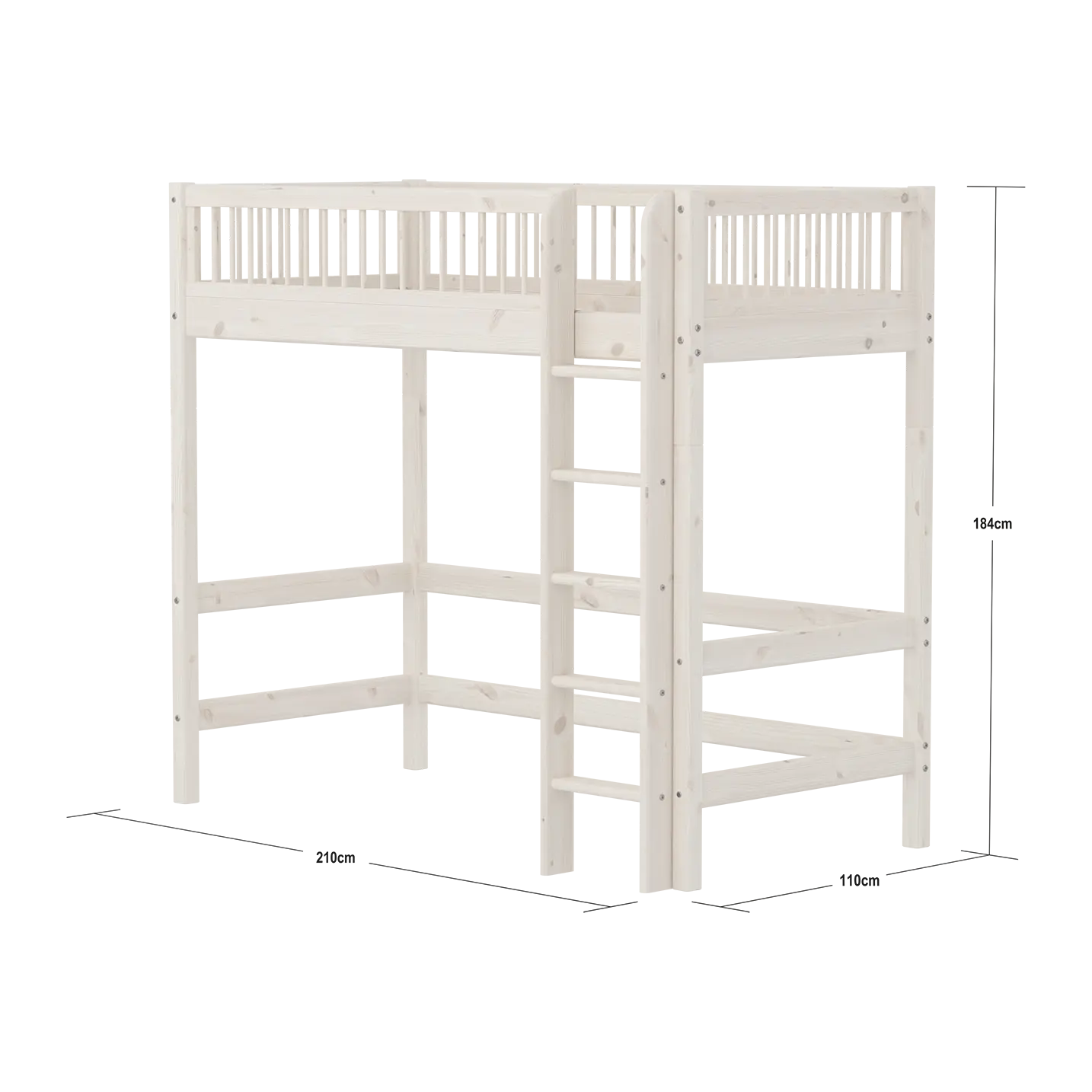 High Bed 184 cm with Ladder and Safety Rail, 90x200 cm, White HIGHBED high-sleeper-with-safety-rail-white-washed  flexa-com.myshopify.com