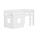High Bed 120 cm with Treehouse, 90x200 cm, White MID_HIGH-BED mid-sleeper-white-crossbar-str-ladder-tree-hut-wht-window  flexa-com.myshopify.com