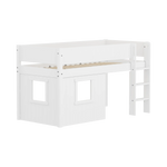 High Bed 120 cm with Treehouse, 90x200 cm, White MID_HIGH-BED mid-sleeper-white-grooves-str-ladder-tree-hut-wht-window  flexa-com.myshopify.com