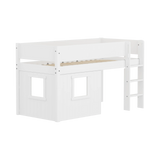 High Bed 120 cm with Treehouse, 90x200 cm, White MID_HIGH-BED mid-sleeper-white-grooves-str-ladder-tree-hut-wht-window  flexa-com.myshopify.com