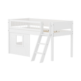 High Bed 120 cm with Treehouse, Ladder and Safety Rail, 90x200, White MID_HIGH-BED mid-sleeper-white-crossbars-sl-ladder-tree-hut-wht-window  flexa-com.myshopify.com