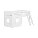 High Bed 120 cm with Treehouse, Ladder and Safety Rail, 90x200, White MID_HIGH-BED mid-sleeper-white-crossbars-sl-ladder-tree-hut-wht-window  flexa-com.myshopify.com