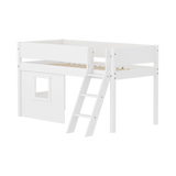 High Bed 120 cm with Treehouse, Ladder and Safety Rail, 90x200, White MID_HIGH-BED mid-sleeper-white-grooves-sl-ladder-tree-hut-wht-window  flexa-com.myshopify.com