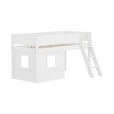 High Bed 120 cm with Treehouse, Ladder and Safety Rail, 90x200, White MID_HIGH-BED mid-sleeper-white-grooves-sl-ladder-tree-hut-wht-window  flexa-com.myshopify.com