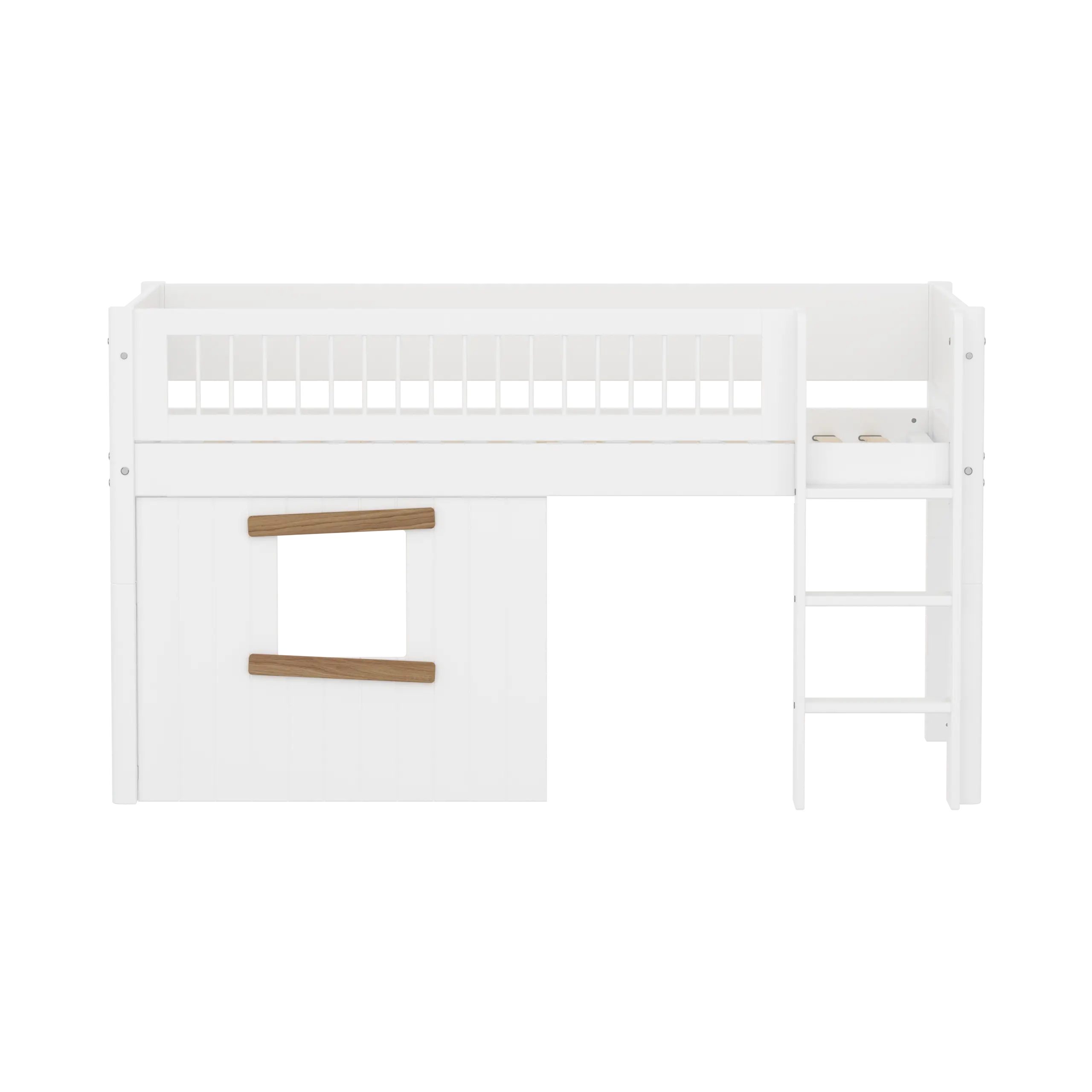 High Bed 120 cm with Treehouse, Ladder and Safety Rail, 90x200 cm, White MID_HIGH-BED mid-sleeper-white-crossbar-str-ladder-tree-hut-oak-window  flexa-com.myshopify.com