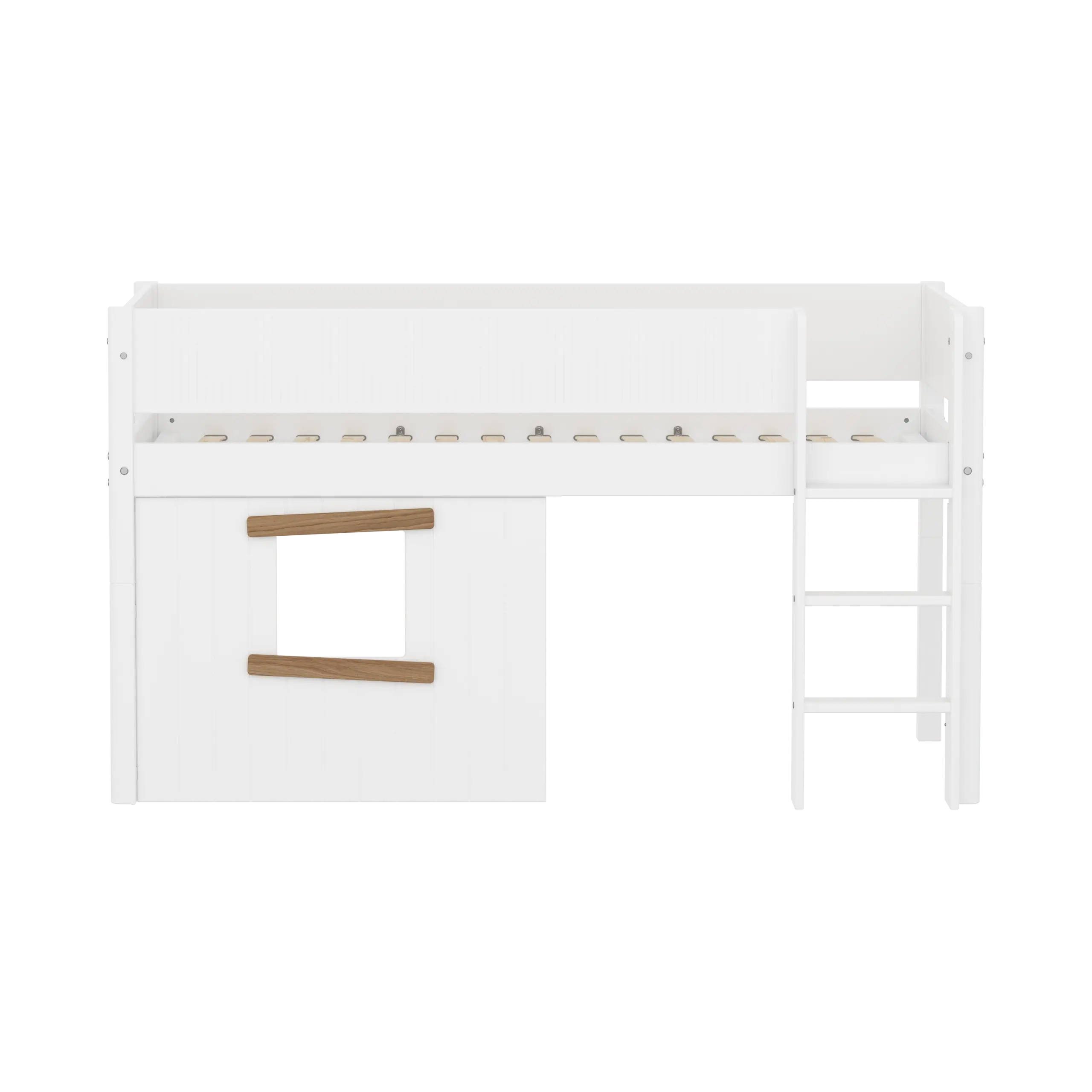 High Bed 120 cm with Treehouse, 90x200 cm, White/Oak MID_HIGH-BED mid-sleeper-white-grooves-str-ladder-tree-hut-oak-window  flexa-com.myshopify.com
