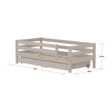 FLEXA Single Bed with Safety Rail and Storage, 90x200 cm, Grey, measurements