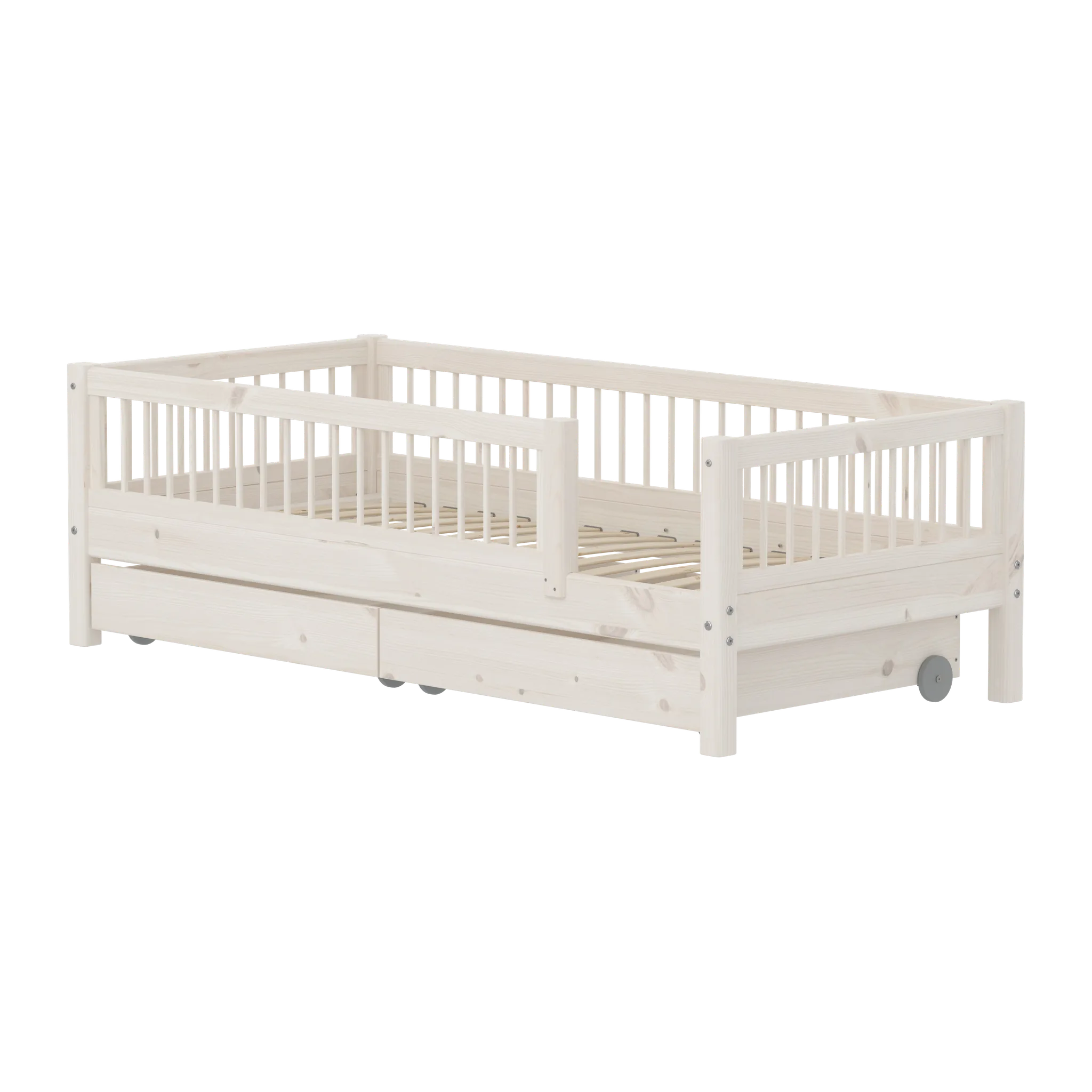 FLEXA Single Bed with Safety Rails and Storage, 90x200 cm, White