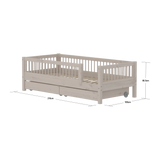 FLEXA Single Bed with Safety Rails and Storage, 90x200 cm, Grey, measurements