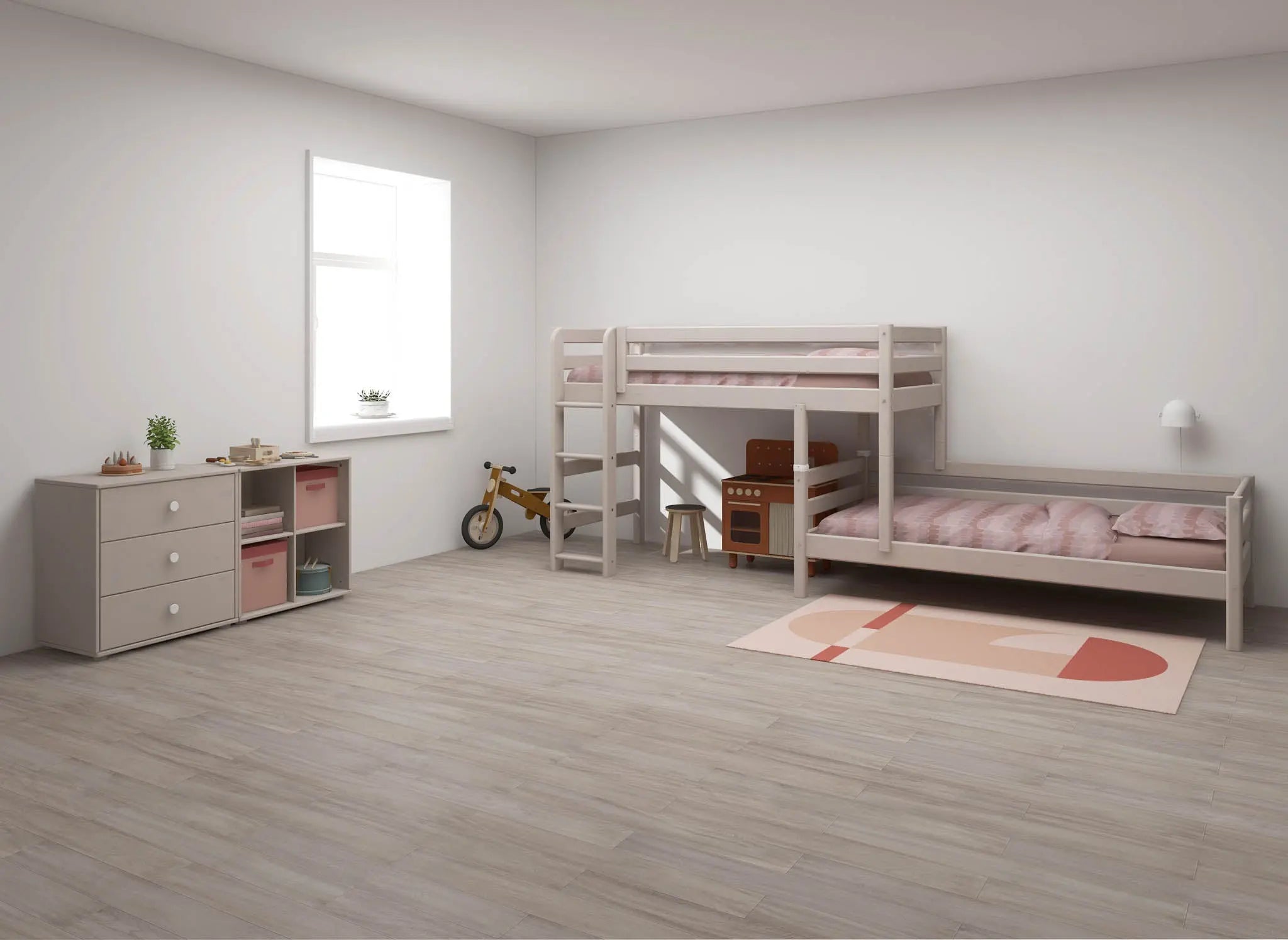 Bunk Bed 143 cm with Ladder and Safety Rail, 90x200 cm, Grey BUNKBED 200 flexa-com.myshopify.com