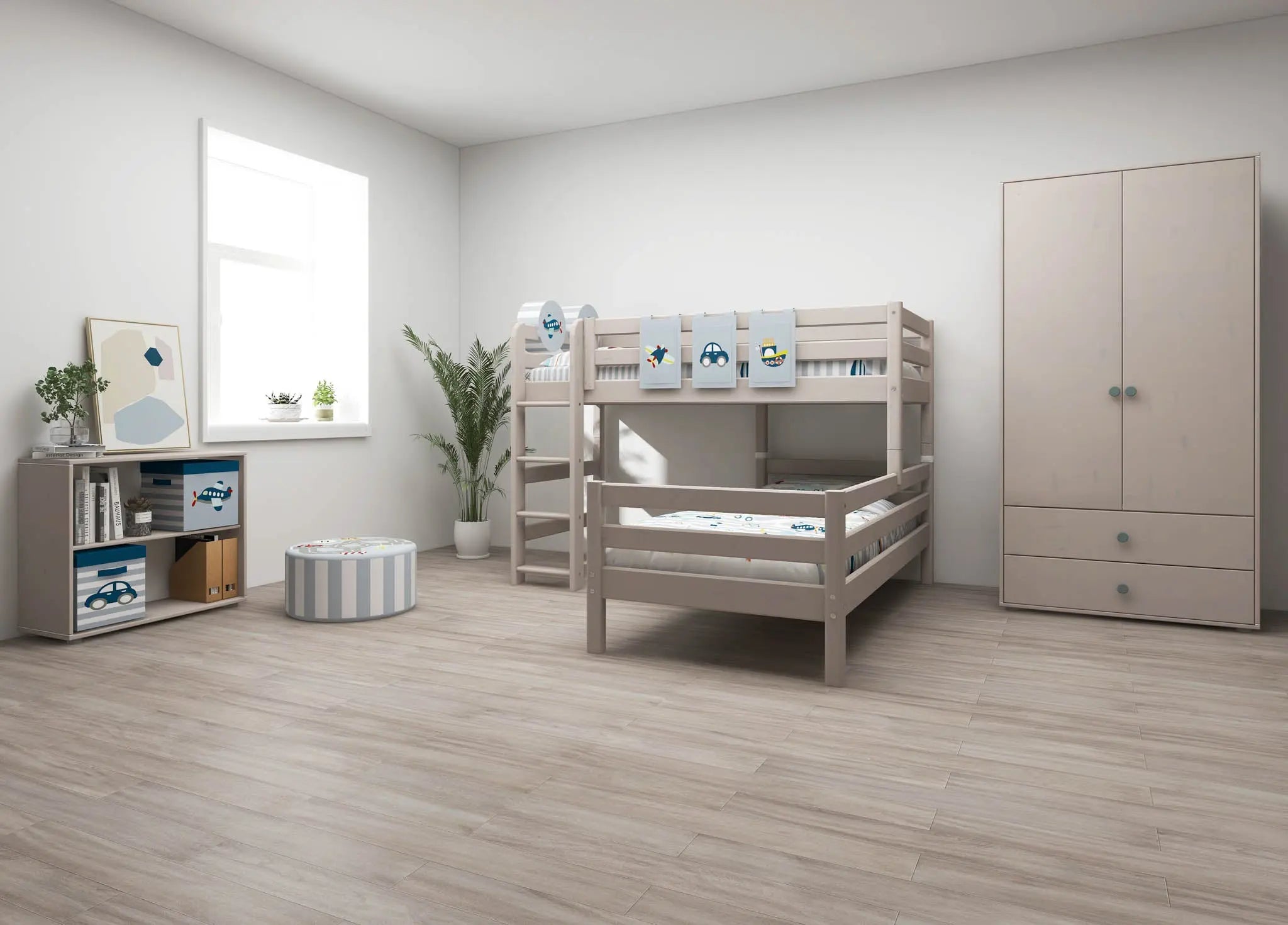 Bunk Bed 143 cm with Ladder and Safety Rail, 90x200 cm, Grey BUNKBED 200 flexa-com.myshopify.com