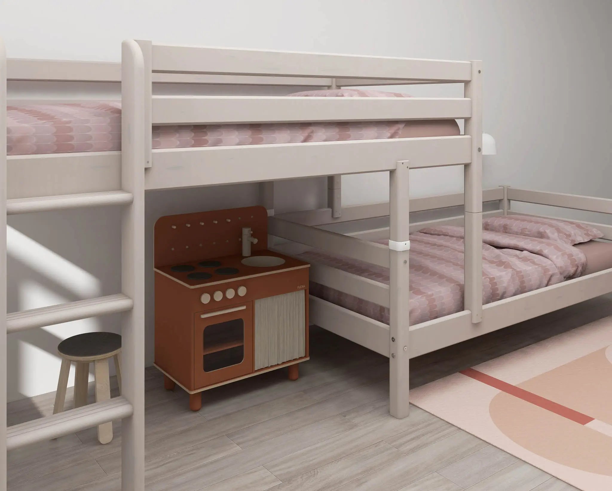 Bunk Bed 143 cm with Ladder and Safety Rail, 90x200 cm, Grey FLEXA BUNKBED semi-high-bed-w-straight-ladder-grey-washed-1   200 flexa-com.myshopify.com