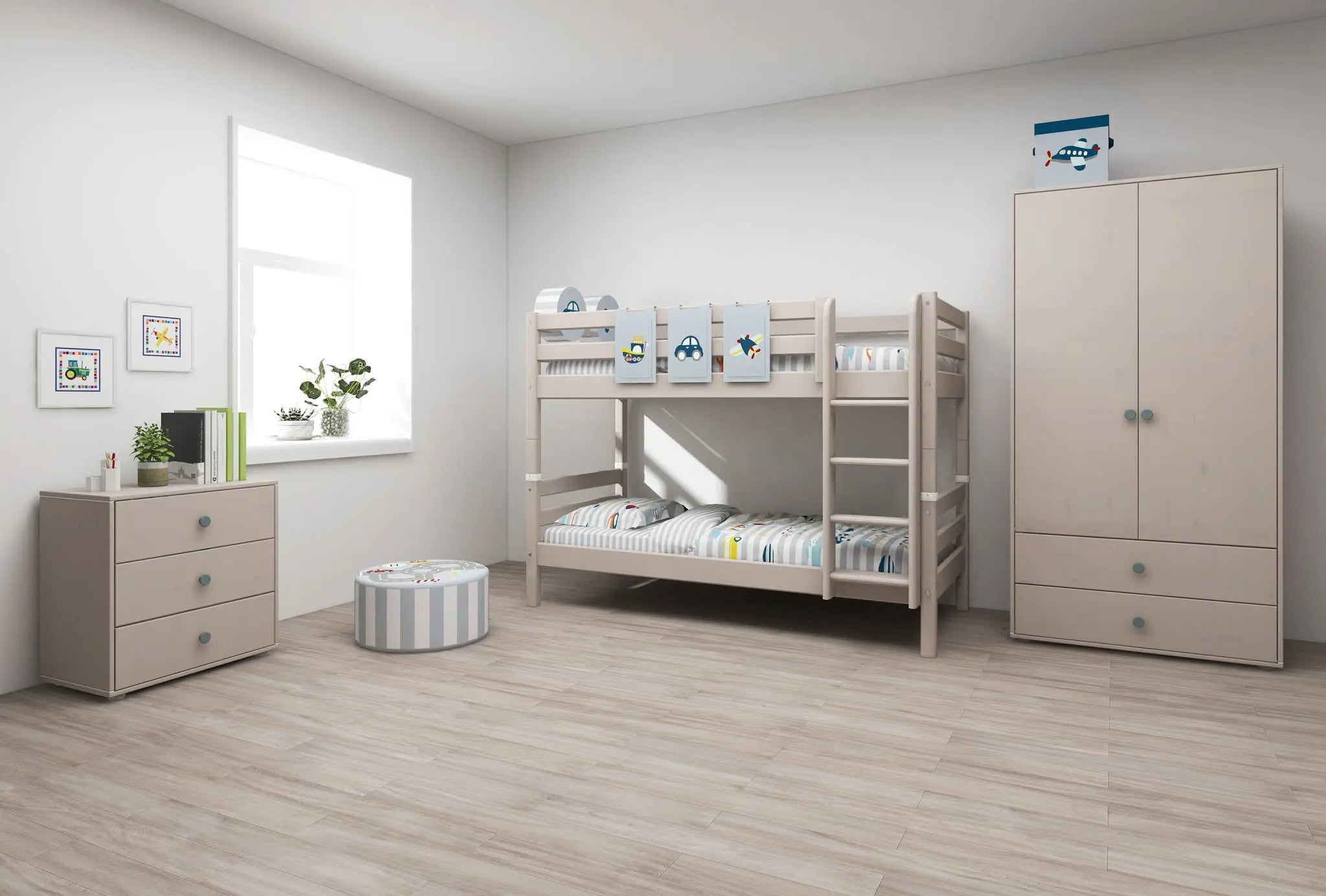 Bunk Bed 154 cm with Ladder and Safety Rail, 90x200 cm, Grey BUNKBED 200 flexa-com.myshopify.com