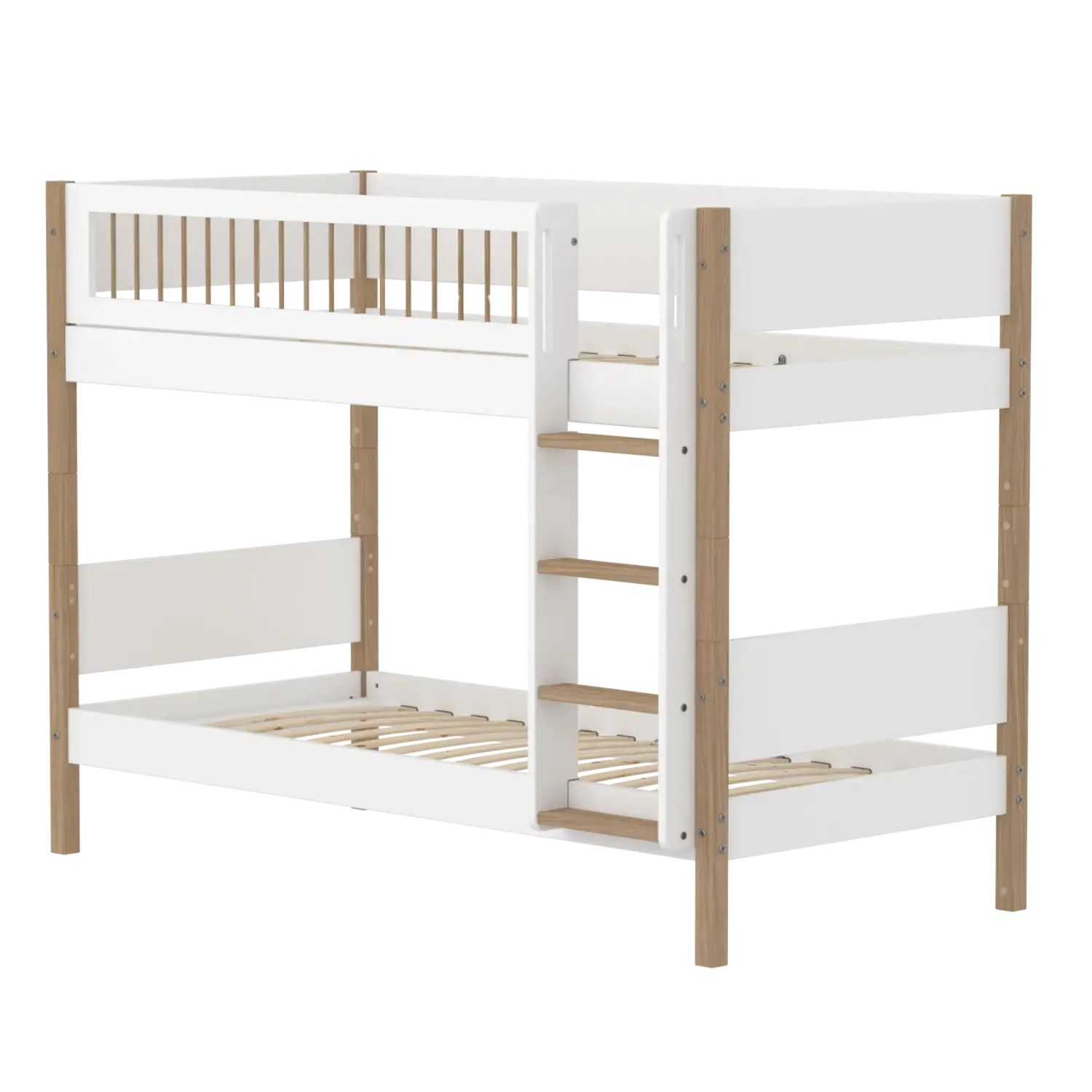 Bunk Bed 154 cm with Ladder and Safety Rail, 90x200 cm, White/Oak flexa-com.myshopify.com  BUNKBED
