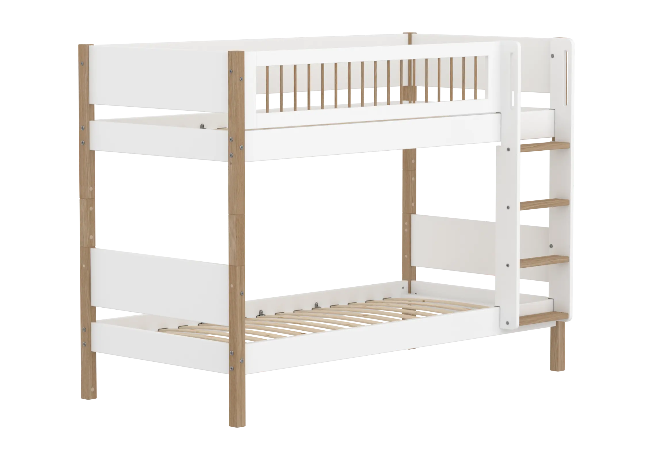 Bunk Bed 154 cm with Ladder and Safety Rail, 90x200 cm, White/Oak BUNKBED 90X200 flexa-com.myshopify.com