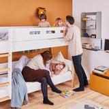 Bunk Bed 154 cm with Straight Ladder and Safety Rail, 90x200 cm, White/Oak BUNKBED 200 flexa-com.myshopify.com