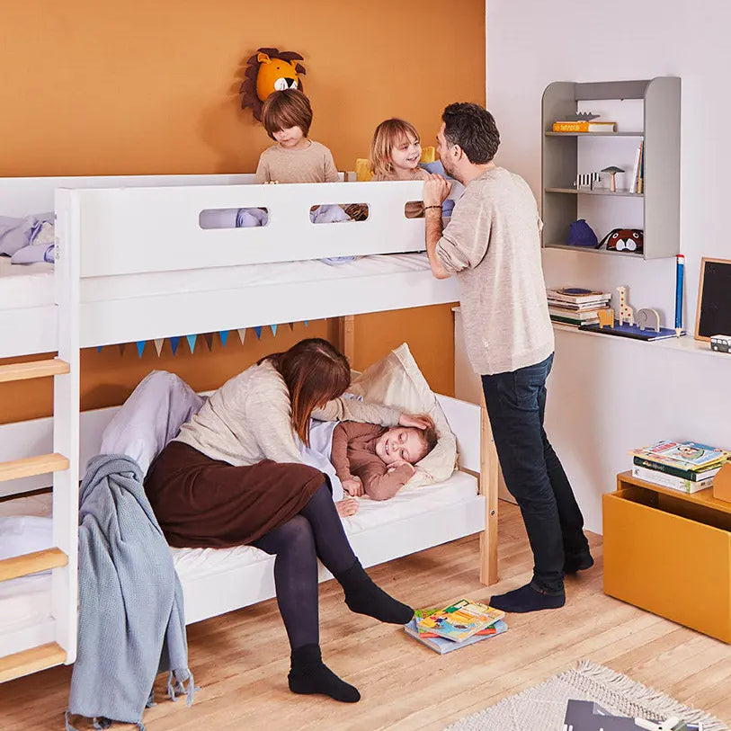 Bunk Bed 154 cm with Straight Ladder and Safety Rail, 90x200 cm, White/Oak BUNKBED 200 flexa-com.myshopify.com
