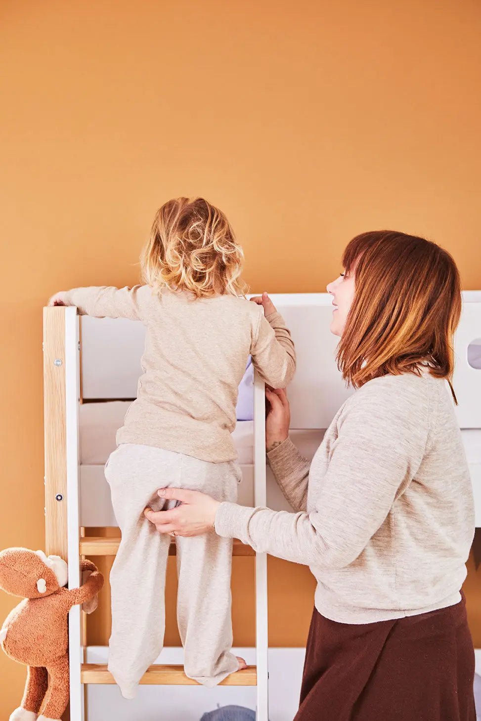 Bunk Bed 154 cm with Straight Ladder and Safety Rail, 90x200 cm, White/Oak BUNKBED 200 flexa-com.myshopify.com