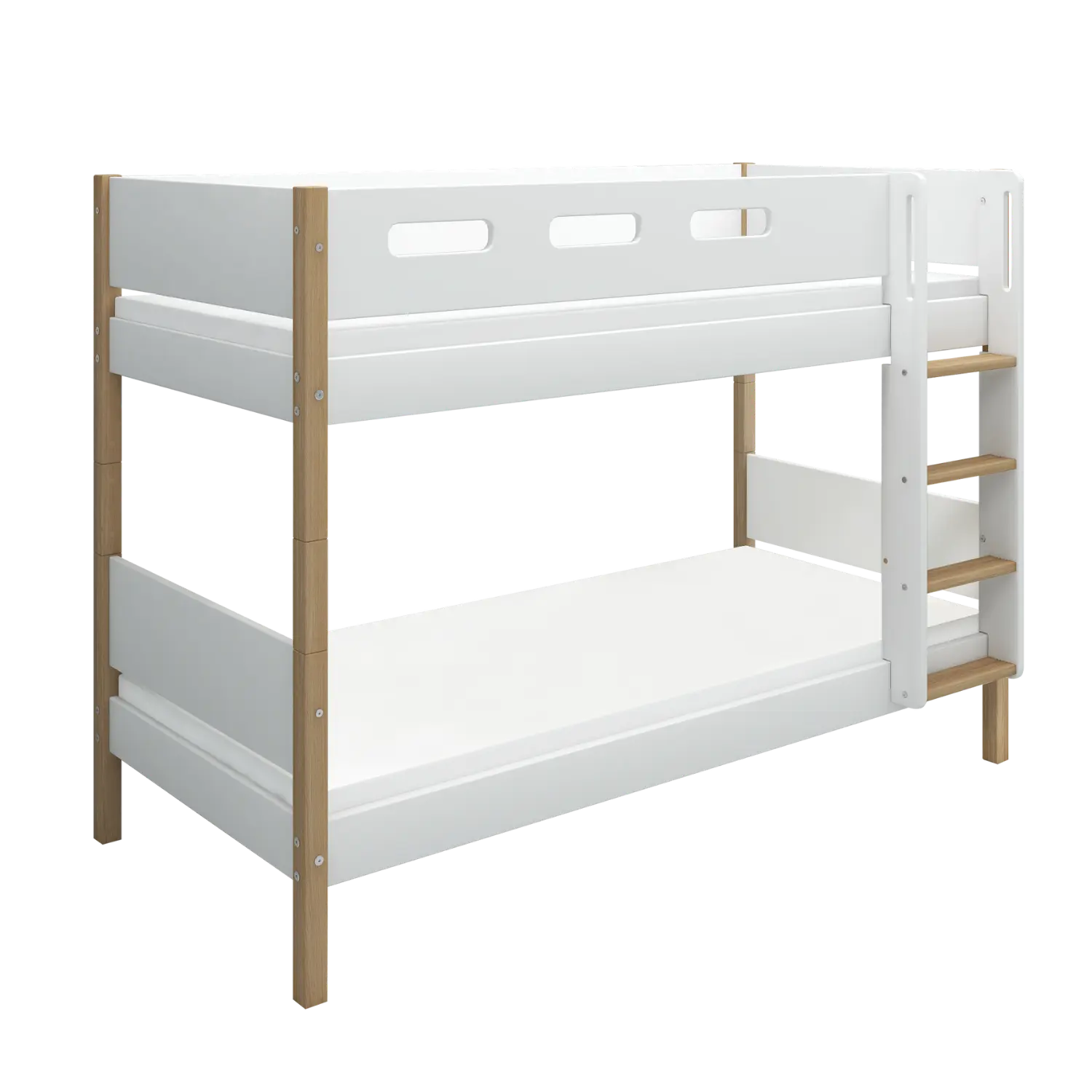 Bunk Bed 154 cm with Straight Ladder and Safety Rail, 90x200 cm, White/Oak BUNKBED 200 flexa-com.myshopify.com