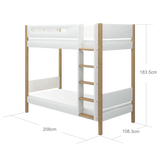 FLEXA Bunk Bed 184 cm with Straight Ladder and Safety Rail, 90x200 cm, White/Oak, view 6