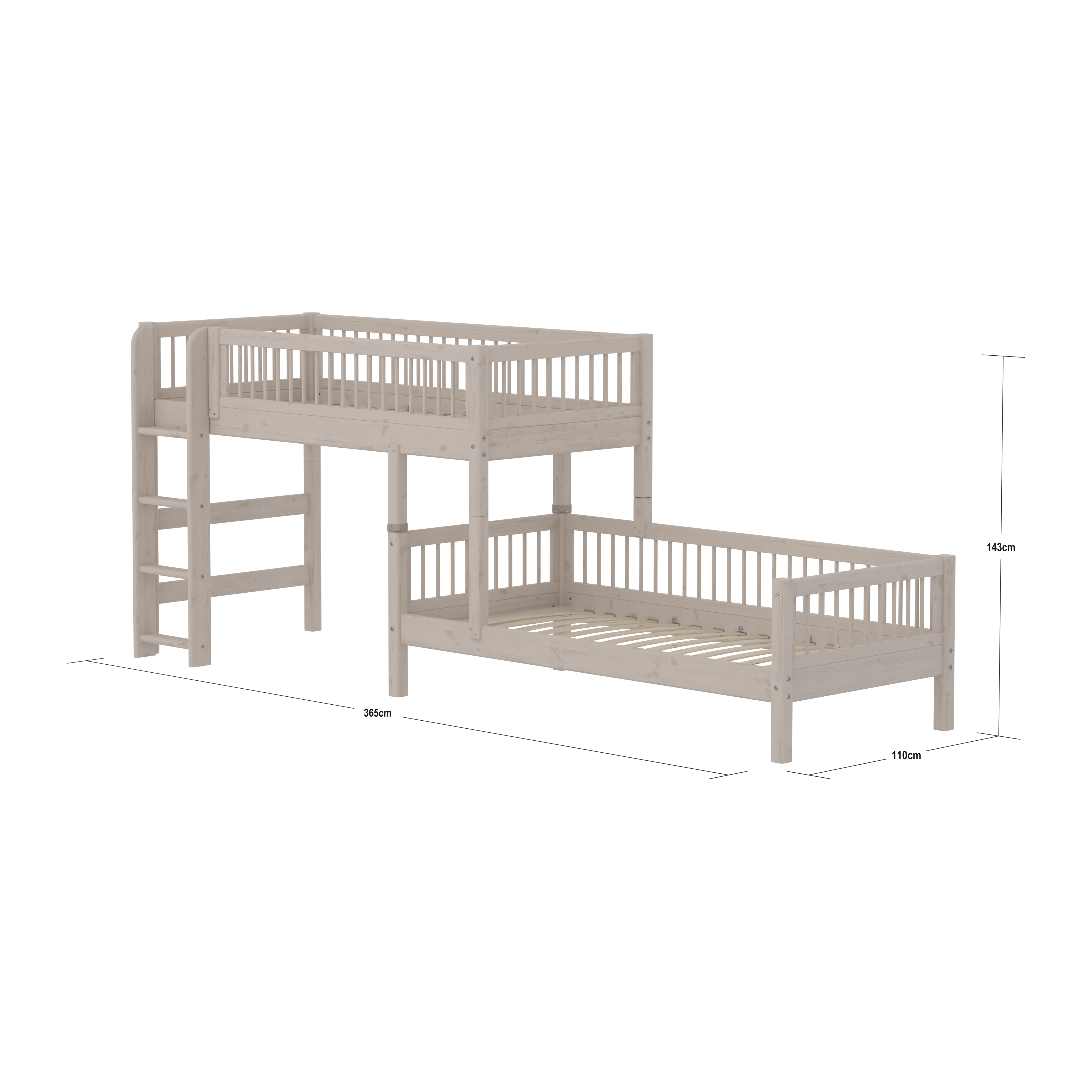 Bunk Bed with Ladder and Safety Rail, 90x200 cm, Grey BUNKBED 200 flexa-com.myshopify.com