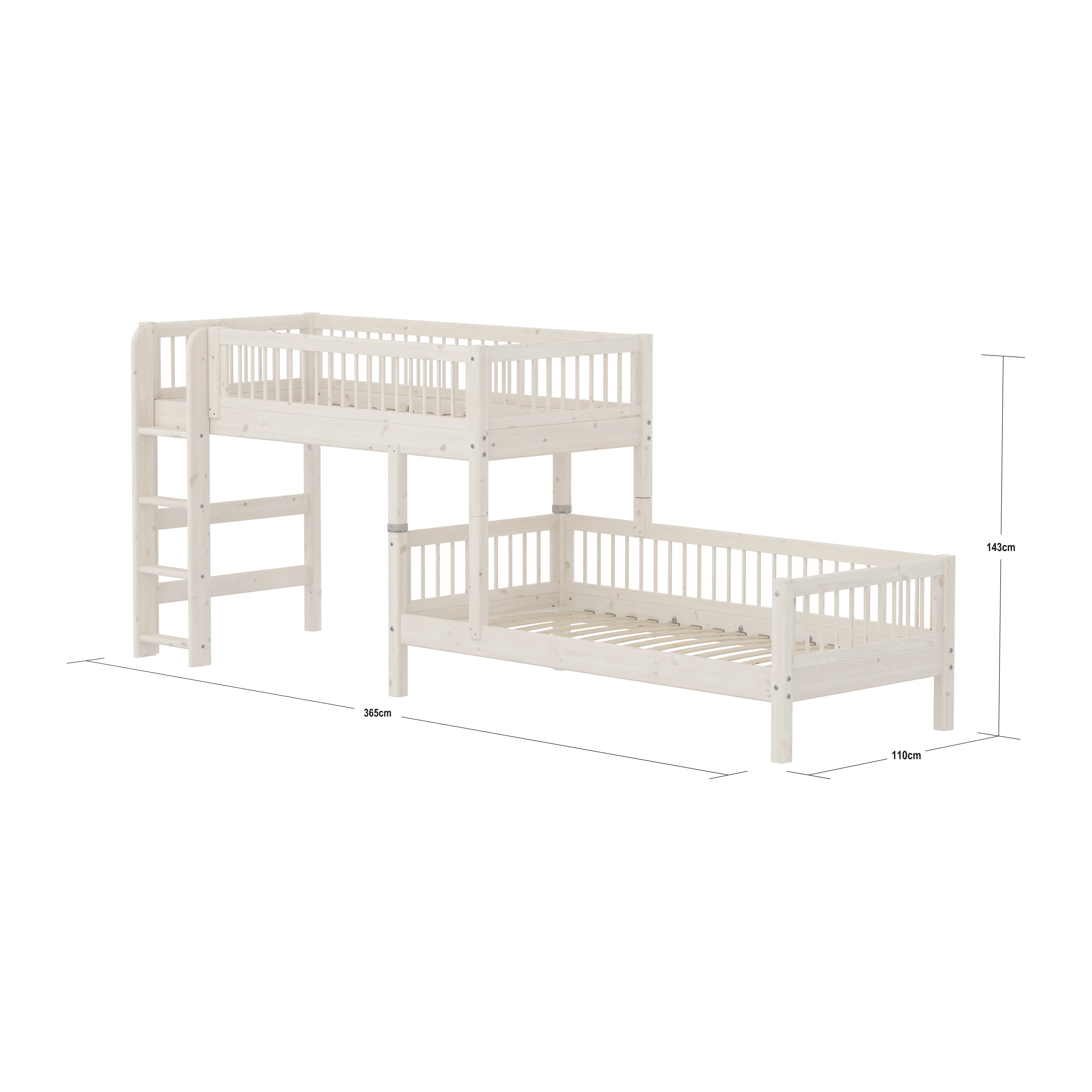 Bunk Bed with Ladder and Safety Rail, 90x200 cm, White BUNKBED 200 flexa-com.myshopify.com