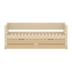 FLEXA-Ausziehbett „Trundle“ aus der Serie CLASSIC in Sandholz mit 2 Schubladen, abgebildet in einem Kinderzimmer; abgerundete, kindersichere Kanten.
